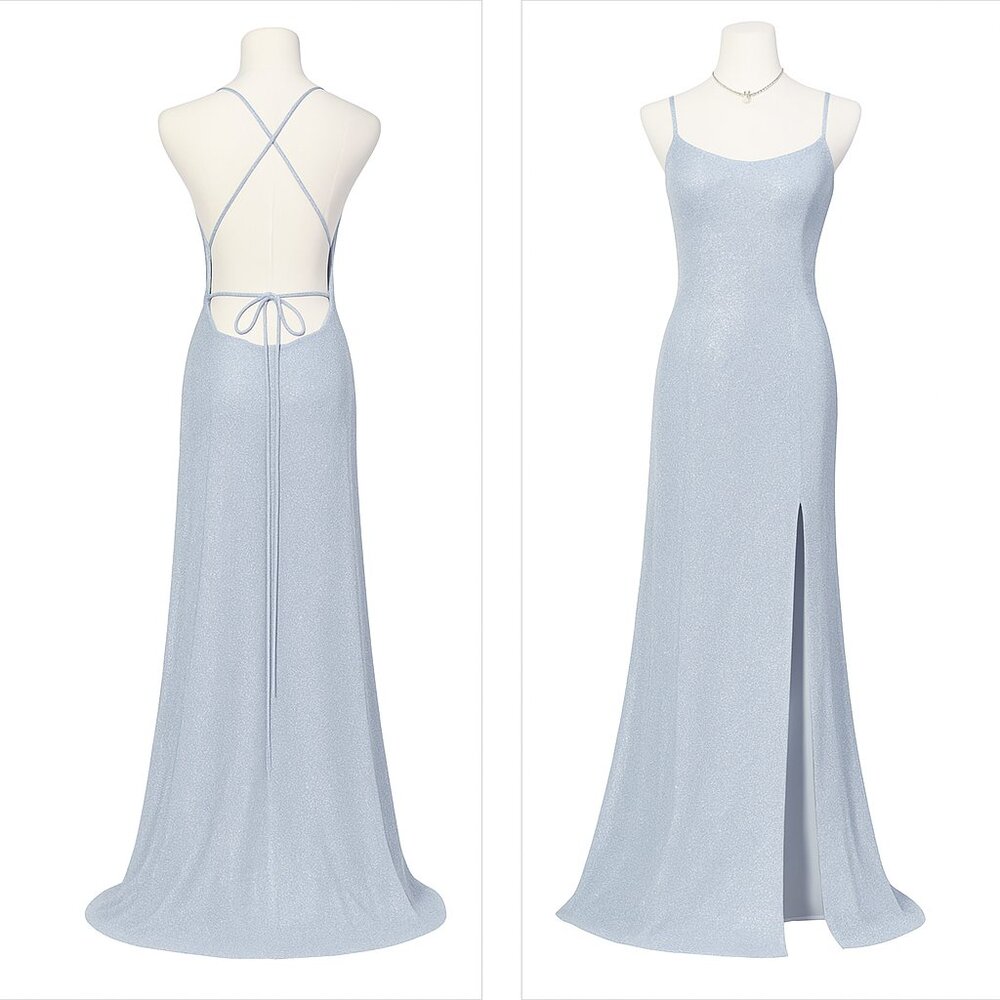 Betsy & Adam Silver Sequin Gown Light Blue Ice Silver Size 8 NWT Prom